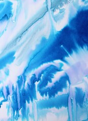 Blue watercolor background. Transparent lines and spots. Paint leaks and ombre effects. Abstract hand-painted image. © Olirina