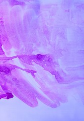 Fototapeta premium Lilac-pink watercolor background. Transparent lines and spots. Paint leaks and ombre effects. Abstract hand-painted image.
