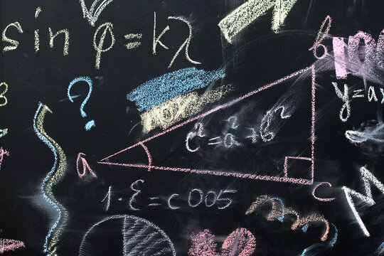 school board with math formulas drawn in chalk