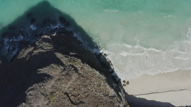 Top-down from drone birdseye view of Tecolote Beach, Mexico.