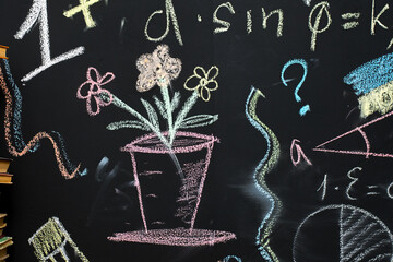 school board with chalked flowers