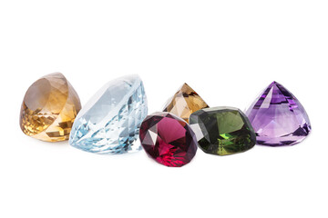 Six stones. Row of perfect shining gems. Dazzling luxury jewerly - 480123976