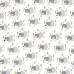 Hand drawn seamless pattern abstract sleeping cute bear cartoon premium vector 
for kids and baby. Print on cloth, fabric, linen, textile and wallpaper background