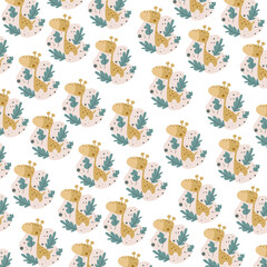Illustration graphic seamless pattern abstract cute giraffe cartoon premium vector 
for kids and baby. Print on t shirts, fabric, linen, textile and wallpaper background