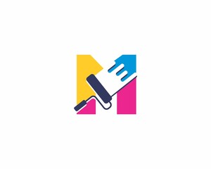 Colorful Letter M With Paint Roll Logo Icon 001