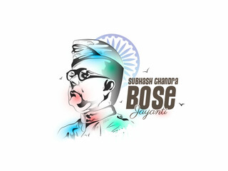 illustration of Indian background with Nation Hero and Freedom Fighter Subhash Chandra Bose