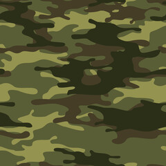 Camouflage classic seamless pattern of green spots. Military camo. Print on fabric and clothes. Vector