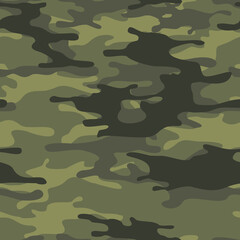 Fototapeta premium Camouflage classic seamless pattern of green spots. Military camo. Print on fabric and clothes. Vector