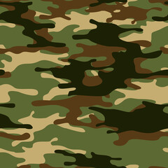 Fototapeta premium Camouflage classic seamless pattern of green spots. Military camo. Print on fabric and clothes. Vector