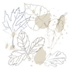 Leaves, drawn by hand, and spots, made by the author's brush.3d.