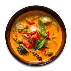 Thailand tradition red curry with beef,pork or chicken menu in thai Curry menu with coconut milk.Panaeng Curry with Pork.Thai style food. - obrazy, fototapety, plakaty