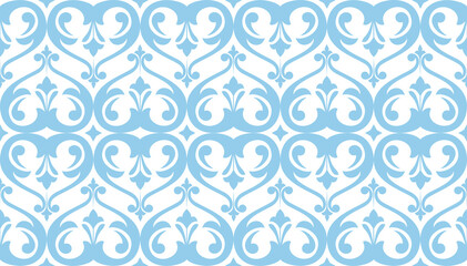 Wallpaper in the style of Baroque. Seamless vector background. White and blue floral ornament. Graphic pattern for fabric, wallpaper, packaging. Ornate Damask flower ornament