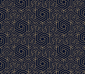 Het geometrische patroon met lijnen. Naadloze vectorachtergrond. Goud en donkerblauwe textuur. Grafisch modern patroon. Eenvoudig rooster grafisch ontwerp