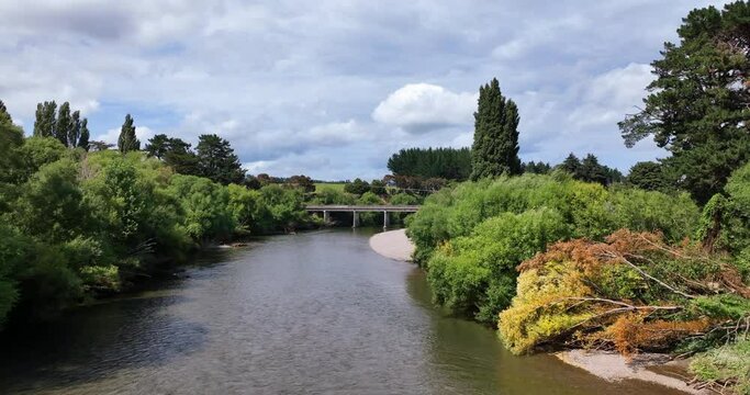 Flight towards road bridge over the Ruamahanga River -Gladstone New Zealand