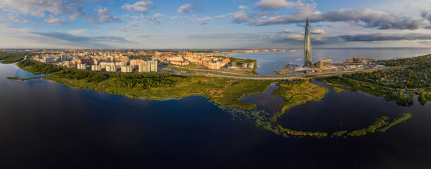 Naklejka na ściany i meble panorama of evening St. Petersburg from a height