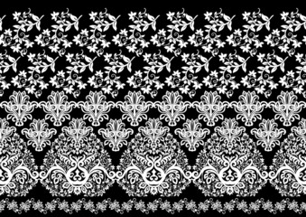 Classical luxury old fashioned damask ornament, royal victorian floral baroque. Seamless pattern, background. Black and white graphics. Vector illustration.