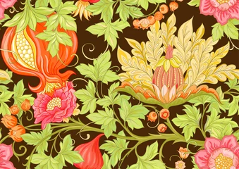 Tuinposter Fantasy flowers in retro, vintage, jacobean embroidery style. Seamless pattern, background. Vector illustration. © Elen  Lane