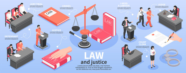 Fototapeta na wymiar Law And Justice Isometric Infographics