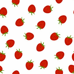 Simple pattern with raspberries on white background. Colorful summer fruits and berries vector illustration