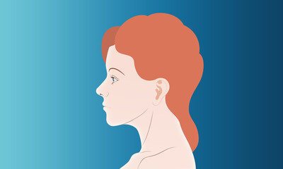 woman face side vector illustration blue background