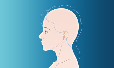 woman face side vector illustration hair line