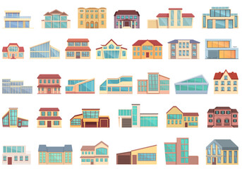 Villa icons set cartoon vector. House building. Mansion front