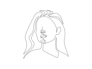 Abstract Woman face one continuous line drawing. Minimalistic modern female portrait linear simple style for print t-shirt, slogan design, posters, postcards. Fashion concept. Vector illustration