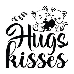 Hugs kisses, vector hand drawn lettering isolated on white background. Good for Valentine's Day designs, t-shirt design, svg vector file.EPS 10
