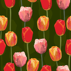Tulip flowers seamless pattern. Design for any surface backgrounds