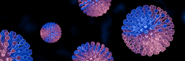 3D microscopic COVID19 virus. Deltacron variant. Coronavirus mutation. Global health crisis.