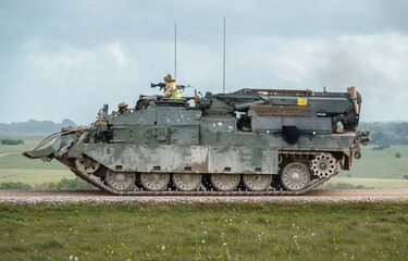 close up of a British Army Challenger 2 Tank Armored Repair and Recovery Vehicle (CRARRV) on a...