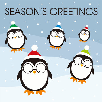christmas card with penguins