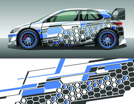Car wrap vinyl racing decal ornament. Abstract geometric striped hexagonal  sport background design print template. Vector illustration. Stock Vector