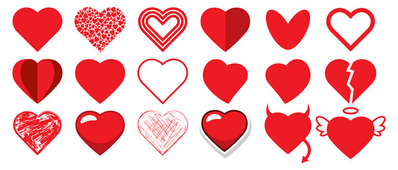 Red hearts, love, set, vector, valentine's day