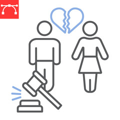 Divorce law line icon, separation and justice, family divorce vector icon, vector graphics, editable stroke outline sign, eps 10.