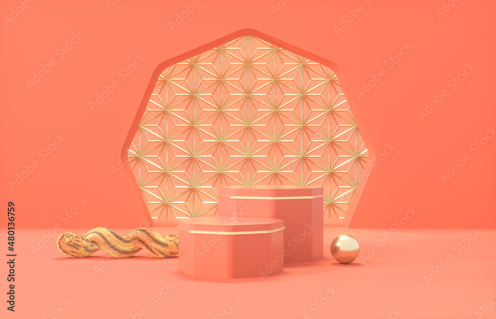 Aufkleber Chinese background with podium for product display. 3d rendering.