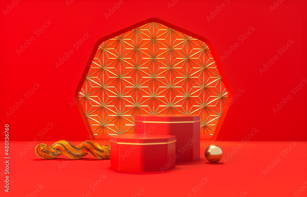 Leinwandbilder chinese background with podium for product display. 3d rendering.