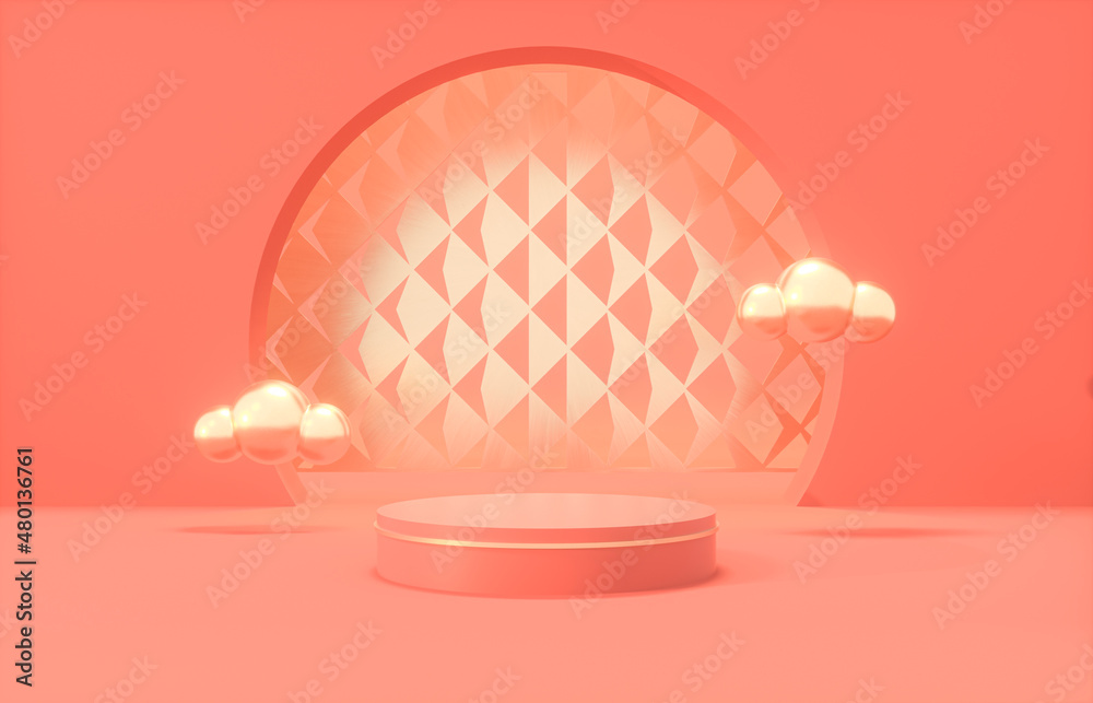 Poster Chinese background with podium for product display. 3d rendering.