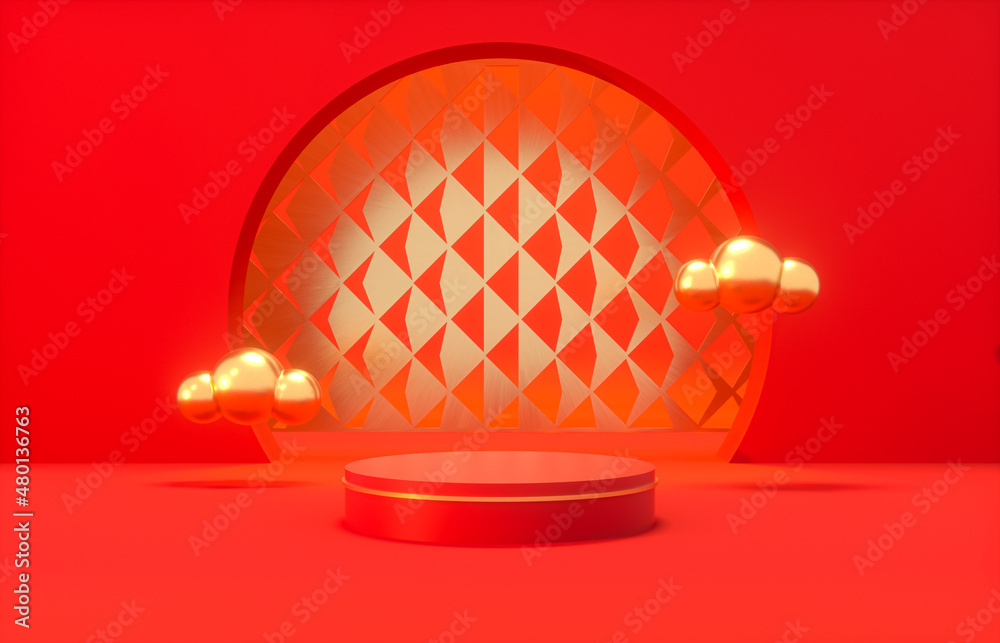Leinwandbilder chinese background with podium for product display. 3d rendering.