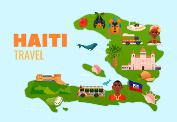 Haiti Map Poster - obrazy, fototapety, plakaty