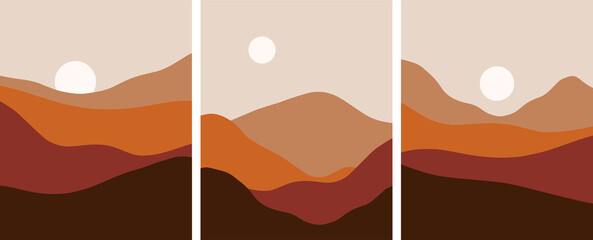 Obraz premium Minimalist Boho Earth Tone Landscape Vector Illustration set
