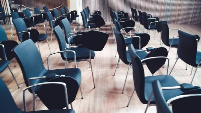 Empty meeting room, modern business interior Slow motion