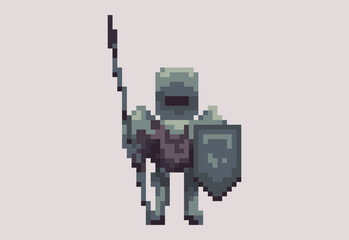 Illustration of fantasy knight in pixel art style