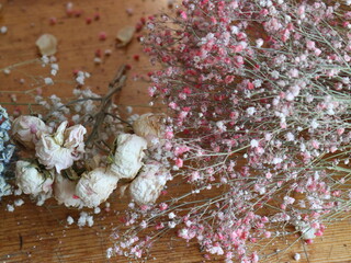 dried flowers on a wooden table