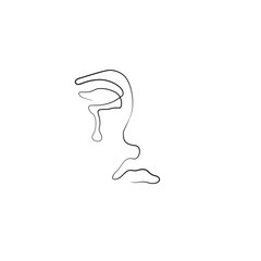 Woman crying from depression. Eyes in tears. Print for clothes, t-shirt, emblem or logo design, continuous line drawing, small tattoo, isolated vector illustration.