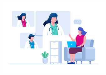 Online doctor virtual consultation with mobile phone technology fast response for emergency patient. flat vector illustration fit for banner, flyer, landing page, etc