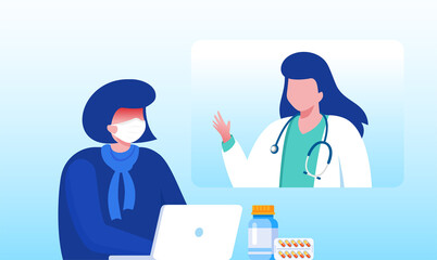 Online doctor virtual consultation with mobile phone technology fast response for emergency patient. flat vector illustration fit for banner, flyer, landing page, etc