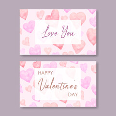 Valentine's day card with pastel watercolor heart pattern