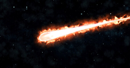 A comet, End of the world. Astronomy. An asteroid, a meteorite falls to the ground against a starry sky. Attack of the meteorite.  © K. Vikas