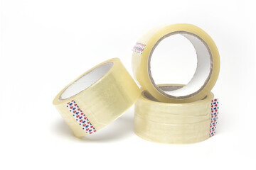 rolls transparent package adhesive tape stacked background